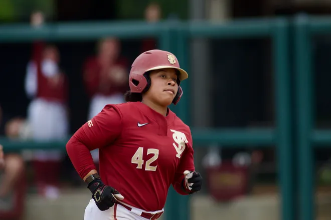 FSU softball’s Jaysoni Beachum runs the bases against Jacksonville State in the NCAA Tallahassee regional on Saturday, May 16, 2026.