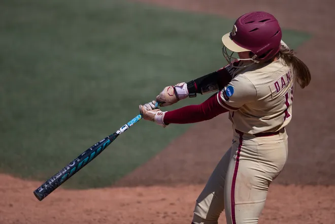 Florida State Seminoles pitcher Ashtyn Danley (11) swings at the pitch. The UCF Knights defeated the Florida State Seminoles 4-2 in the final game of the NCAA Tallahassee regional finals Sunday, May 17, 2026.