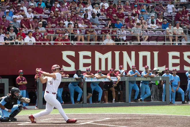 Florida State baseball competes in a first round Tallahassee Regional game against Bethune-Cookman for the NCAA College World Series at Dick Howser Stadium Friday, May 30, 2025.