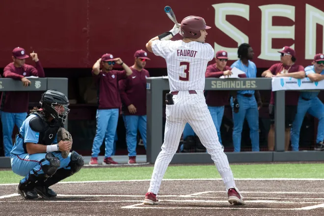 Florida State baseball competes in a first round Tallahassee Regional game against Bethune-Cookman for the NCAA College World Series at Dick Howser Stadium Friday, May 30, 2025.