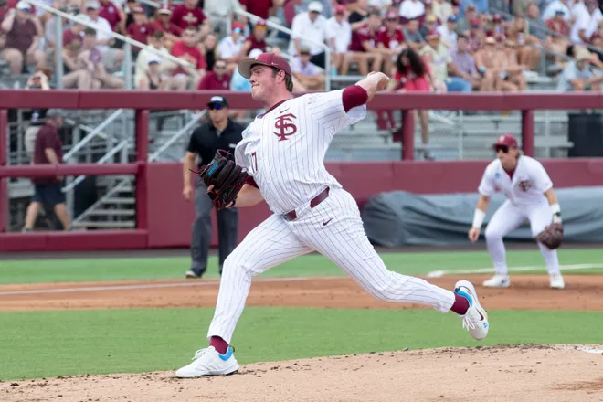 Florida State baseball competes in a first round Tallahassee Regional game against Bethune-Cookman for the NCAA College World Series at Dick Howser Stadium Friday, May 30, 2025.