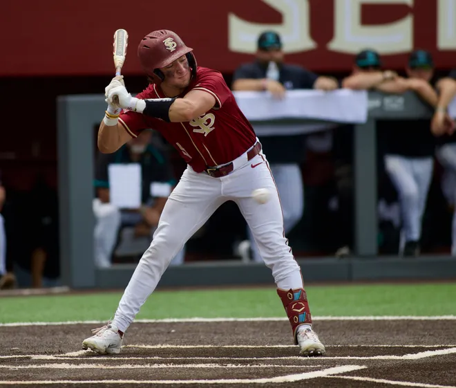 FSU baseball’s John Stuetzer against Coastal Carolina in the NCAA Tallahassee Regional elimination game on Saturday, May 30, 2026, at Dick Howser Stadium.