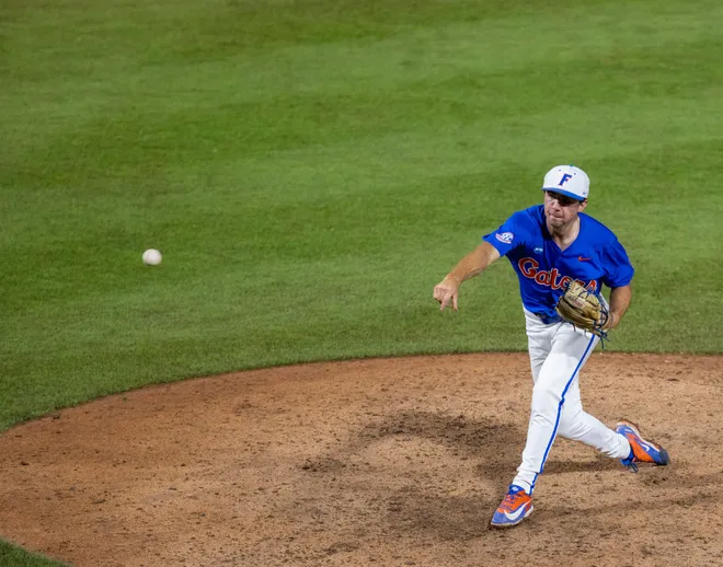 Florida's Ricky Reeth (31) is the closer against Miami in NCAA Gainesville Regionals at Condron Family Ballpark in Gainesville, Florida, Saturday, May 30, 2026. The Gators beat the Hurricanes 22-10. [Cyndi Chambers/ Gainesville Sun] 2026