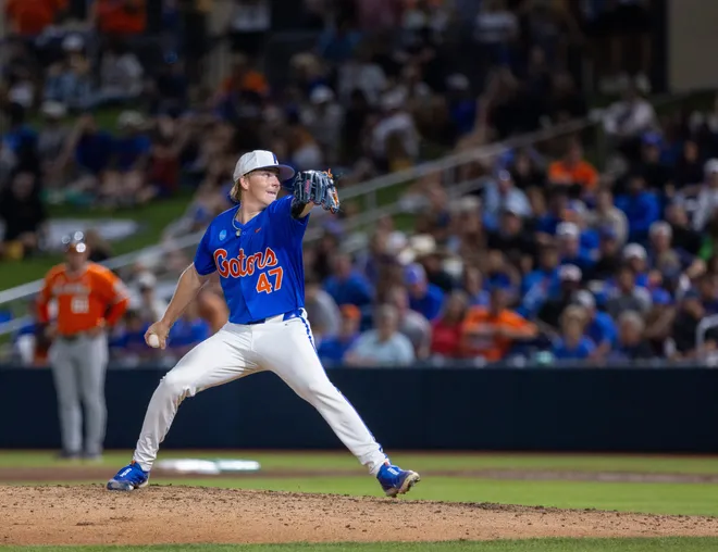 Florida's Aidan King (47) was the starter against Miami in NCAA Gainesville Regionals at Condron Family Ballpark in Gainesville, Florida, Saturday, May 30, 2026. The Gators beat the Hurricanes 22-10. [Cyndi Chambers/ Gainesville Sun] 2026