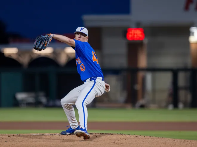 Florida's Aidan King (47) was the starter against Miami in NCAA Gainesville Regionals at Condron Family Ballpark in Gainesville, Florida, Saturday, May 30, 2026. The Gators beat the Hurricanes 22-10. [Cyndi Chambers/ Gainesville Sun] 2026