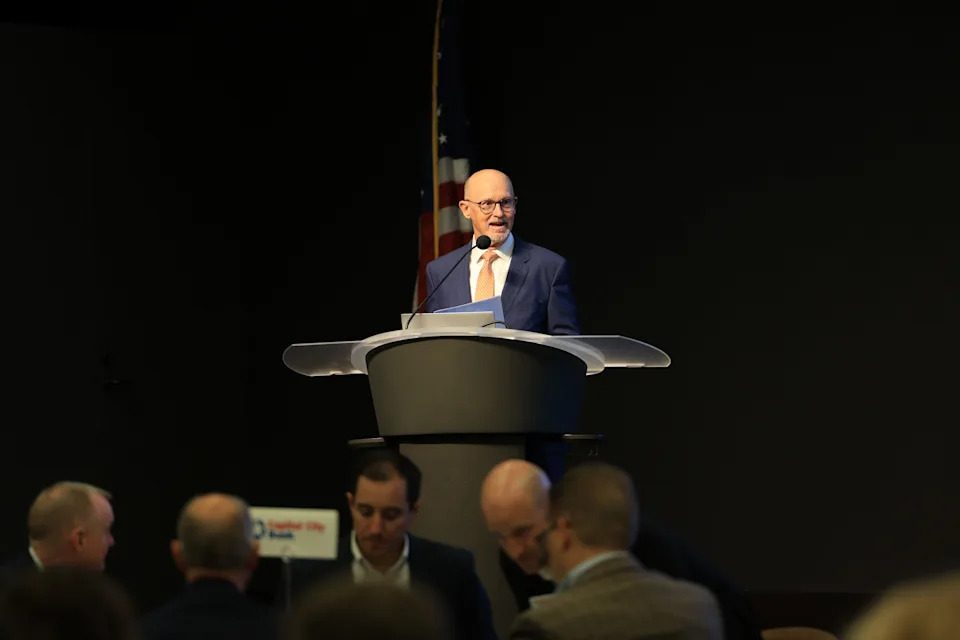 Michael Dalby speaks to Chamber members at the 2026 Economic Forum.