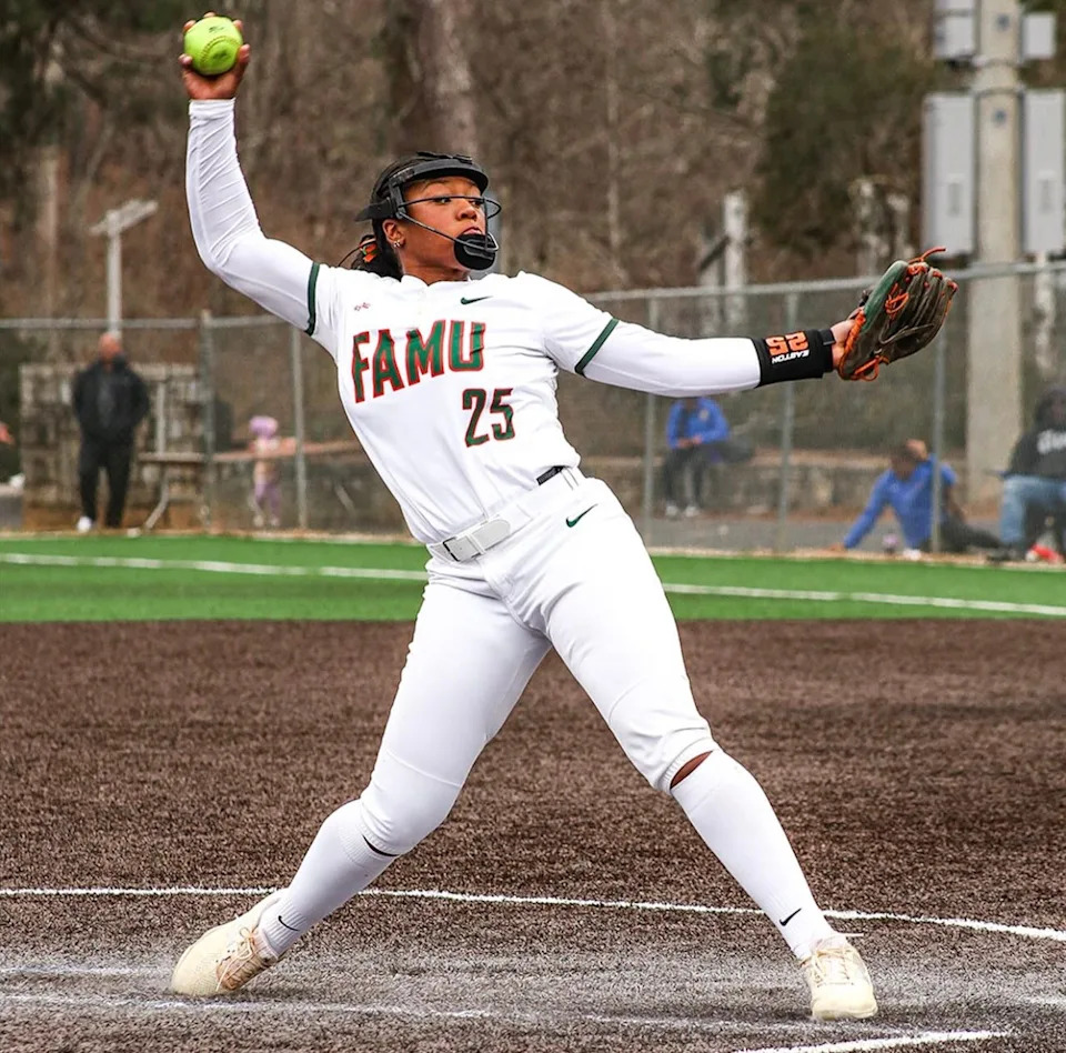 Florida A&M Rattlers utility player Amari Brown competes in the Leonard Moody HBCU Collegiate Invitational for the 2026 Whatley Cup at the Turner Lake Softball Complex in Covington, Georgia.