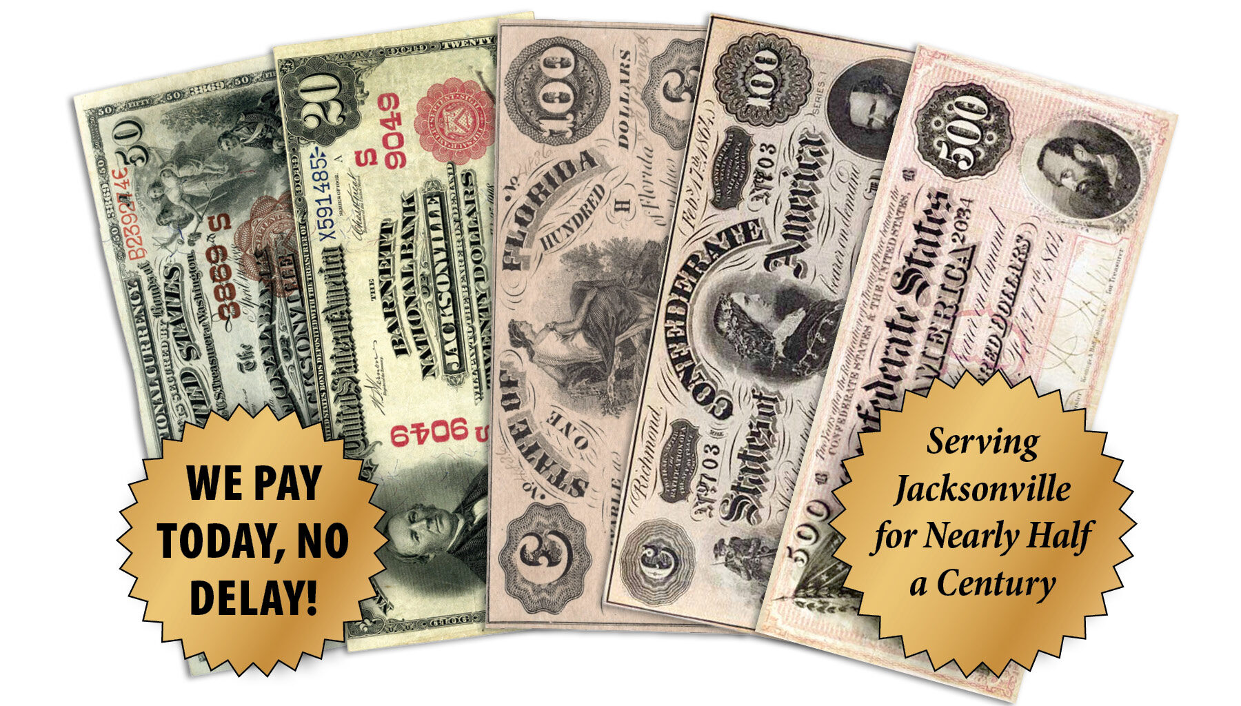 spread of currency notes, including Confederate currencies
