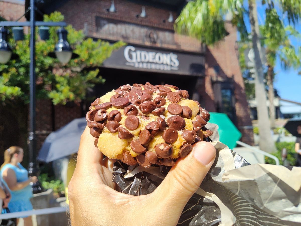 Gideon's Bakehouse cookie held up in front of camera 
