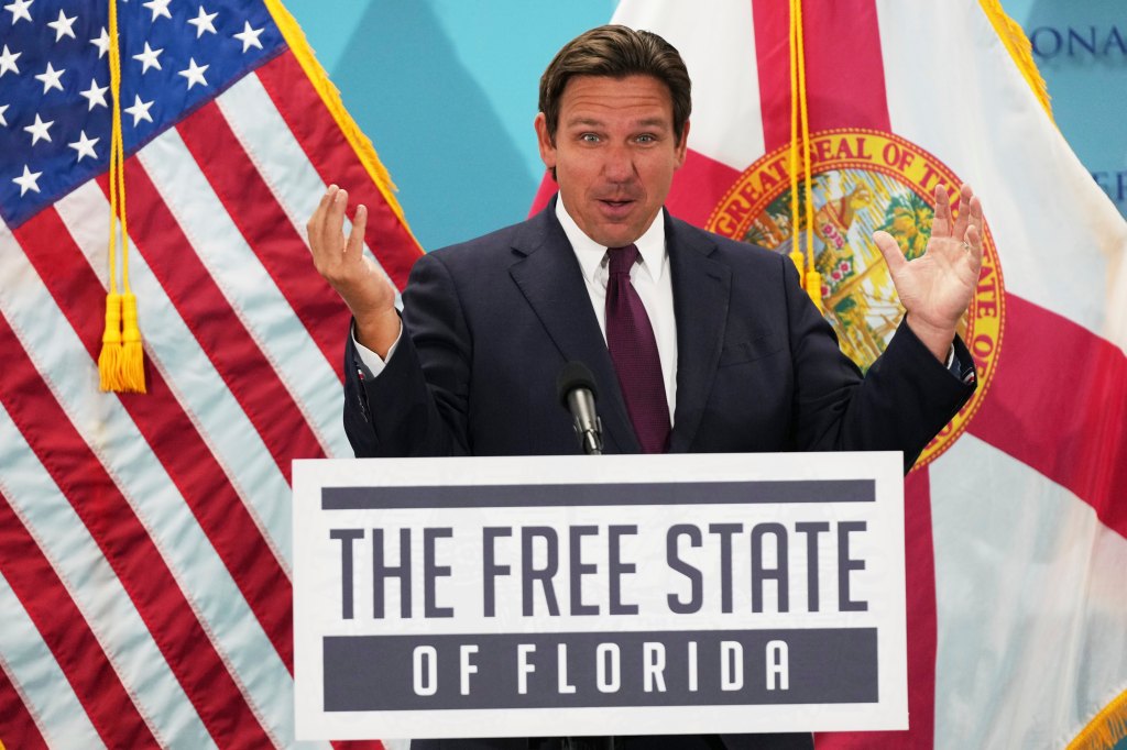 Florida Gov. Ron DeSantis speaks during a public event, May 6, 2025, in Miami.