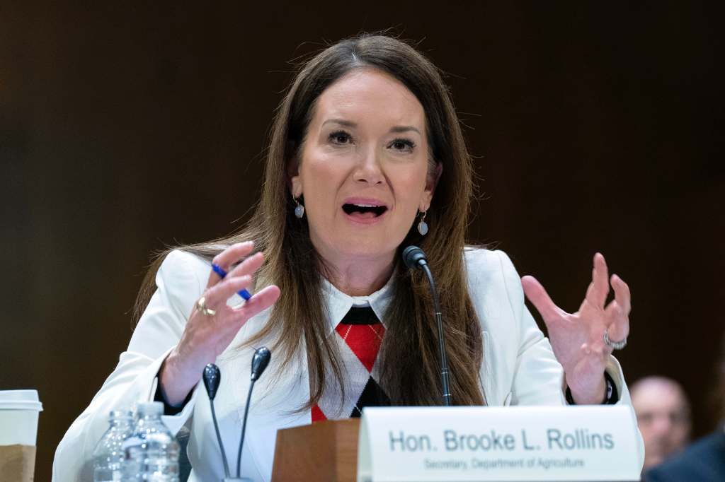 Agriculture Secretary Brooke Rollins testifies before the Senate Committee on Appropriations, Subcommittee on Agriculture, Rural Development, Food and Drug Administration, and Related Agencies hearing on the Agriculture Department budget for fiscal year 2027 on Capitol Hill, Wednesday, April 22, 2026, in Washington. (AP Photo/Jose Luis Magana)
