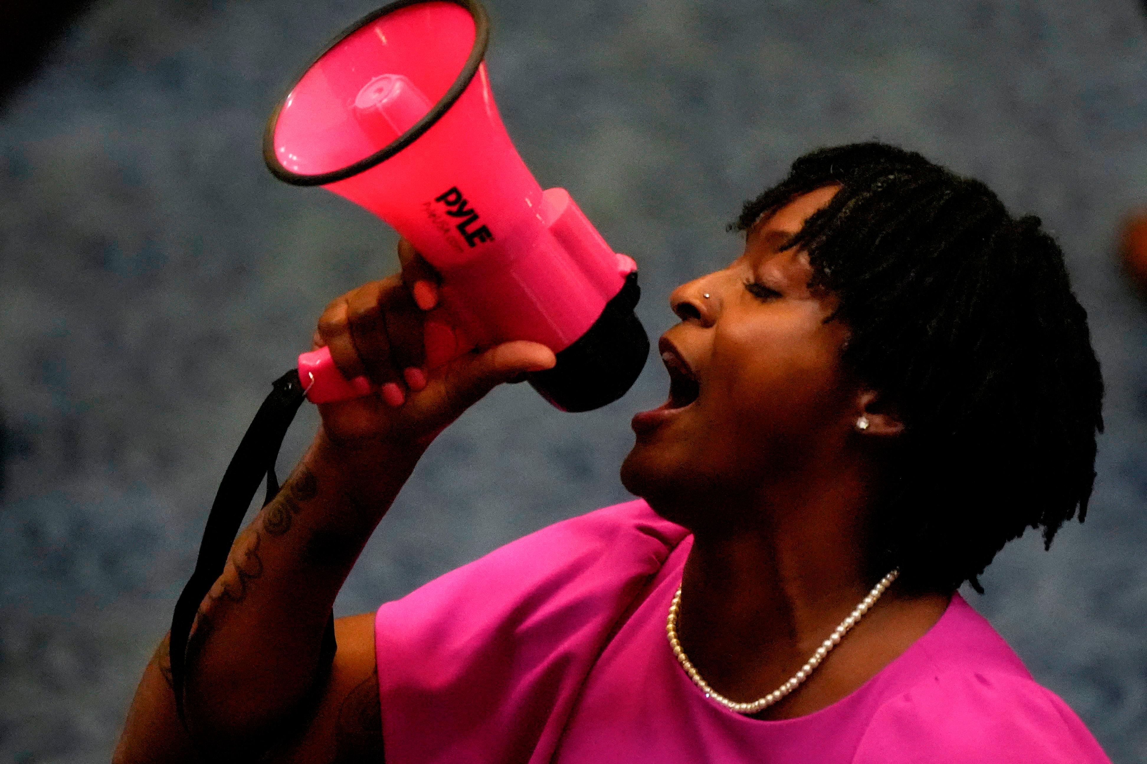 State Rep. Angie Nixon, D-Fla., speaks loudly on the House floor.