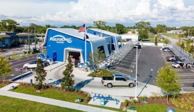 Aerial view of an AquaSonic Car Wash