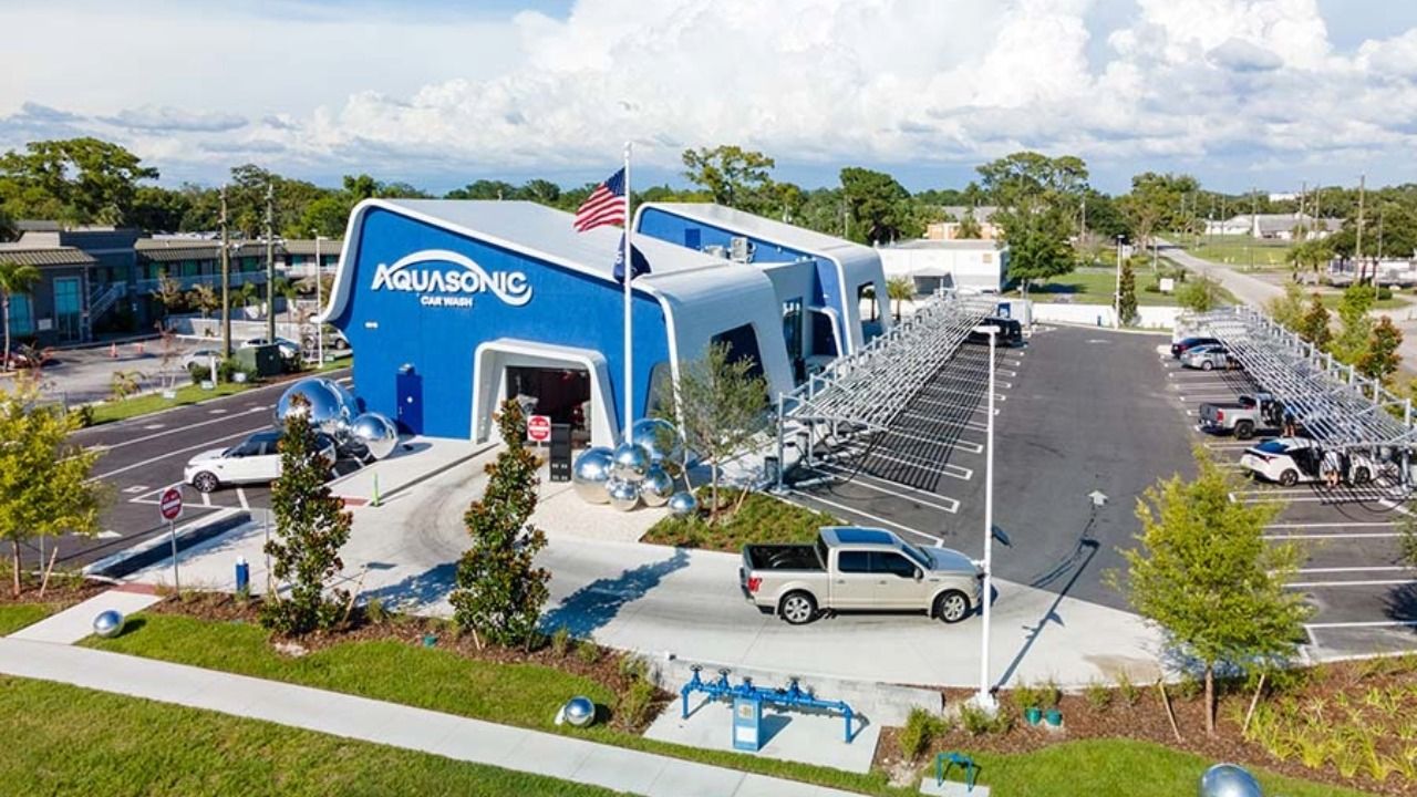 Aerial view of an AquaSonic Car Wash