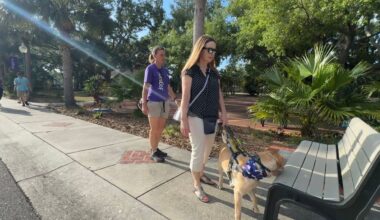 Yvonne Guettler and her guide dog Fleury are a strong team. Through Dogs Inc, the two were paired in 2024 with the goal of helping Yvonne navigate daily life. (Spectrum News/Julia Hazel)
