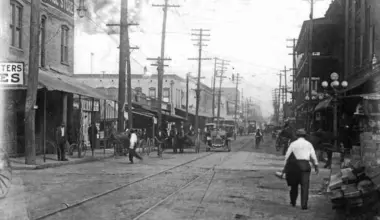 A view down Bridge Street, which was part of Jacksonville's small Chinese laundry commercial corridor in the late 1800s