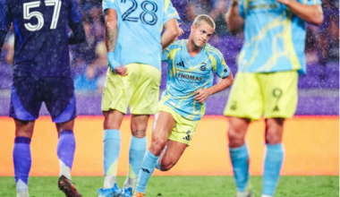 Cavan Sullivan celebrates his first MLS goal