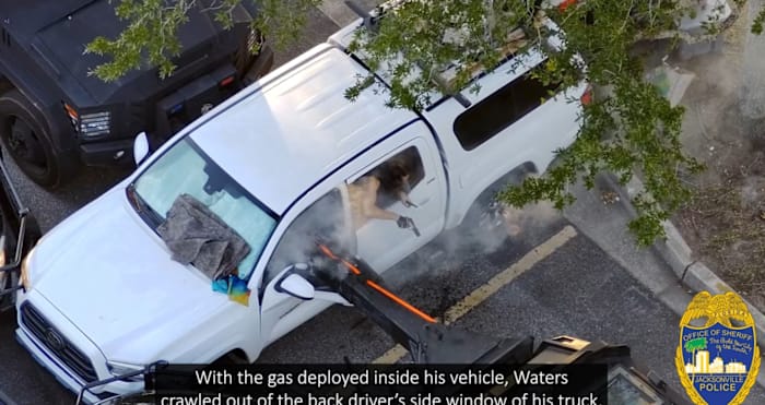 Video shows JSO using ‘rook’ to force armed barricaded man from truck after hours-long standoff near Walmart