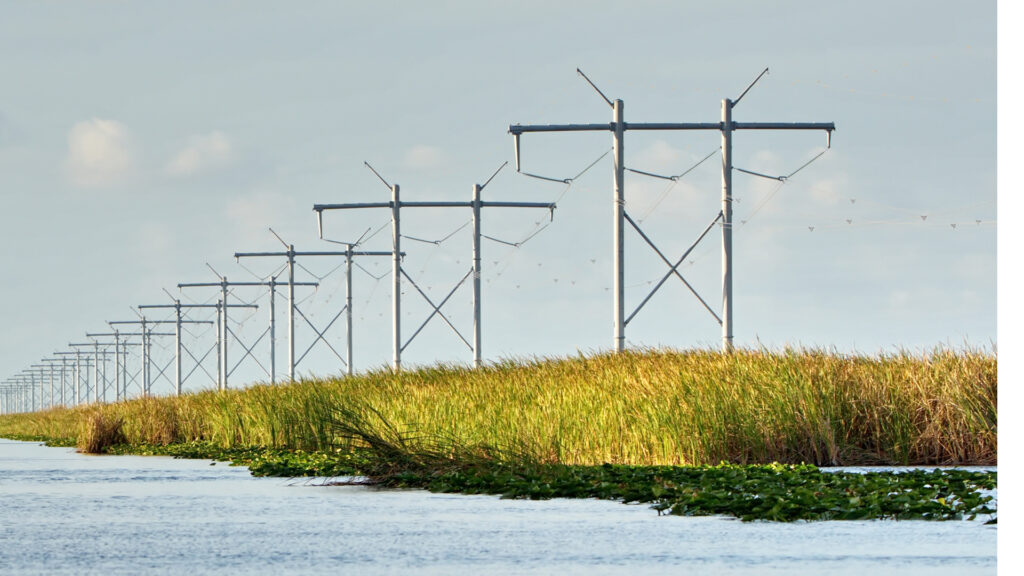 Power lines running along a canal in Everglades National Park near Fort Lauderdale (iStock image)