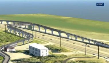 The temporary nighttime closure is necessary for crews to perform overhead bridge work as part of the Courtney Campbell Causeway pedestrian overpass project in Pinellas County. (FDOT)