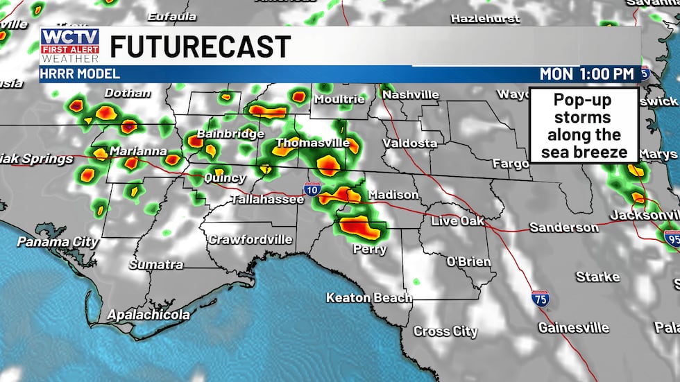 Rain will be occasional this afternoon along the sea breeze.