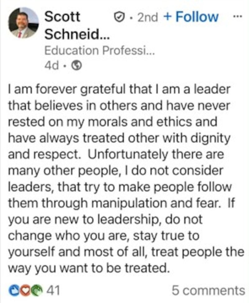 Scott Schneider LinkedIn post