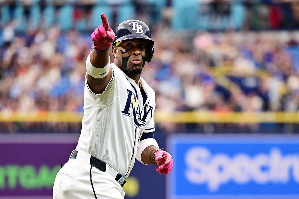 ST PETERSBURG, FLORIDA - APRIL 26: Yandy Díaz #2 of the Tampa Bay Rays reacts after hitting a two-run home run in the third inning against the Minnesota Twins at Tropicana Field on April 26, 2026 in St Petersburg, Florida. (Photo by Julio Aguilar/Getty Images)