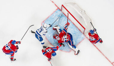 MONTREAL, CANADA- MAY 1: Gage Goncalves #93 of the Tampa Bay Lightning scores the game winning goal in the first overtime period of Game Six of the First Round of the 2026 Stanley Cup Playoffs against the Montreal Canadiens at the Bell Centre on May 1, 2026 in Montreal, Quebec, Canada. (Photo by Arianne Bergeron/NHLI via Getty Images)