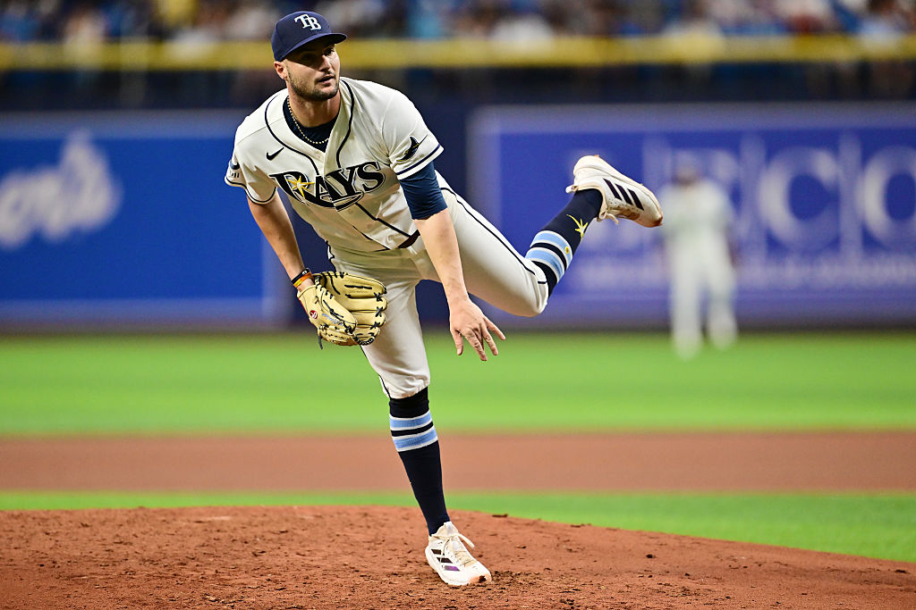 ST PETERSBURG, FLORIDA - MAY 18: Shane McClanahan #18 of the Tampa Bay Rays pitches against the Baltimore Orioles during a game at Tropicana Field on May 18, 2026 in St Petersburg, Florida. (Photo by Julio Aguilar/Getty Images)