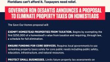 Gov. Ron DeSantis' shared his plan to eliminate homestead property taxes in a news conference on May 27, 2026. He shared this graphic on his Facebook page.  