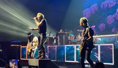 Photo of Guns N Roses performing at the Official F1 Miami Grand Prix Kickoff Concert.
