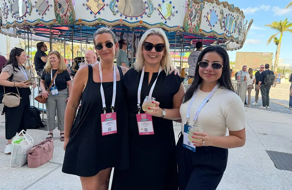 BYRDLI's Vanessa Richards, Luxury Escapes' Alexis Cunningham and Visit California's Eva Huezo at IPW 2026 closing event. Image: Cassie Tannenberg