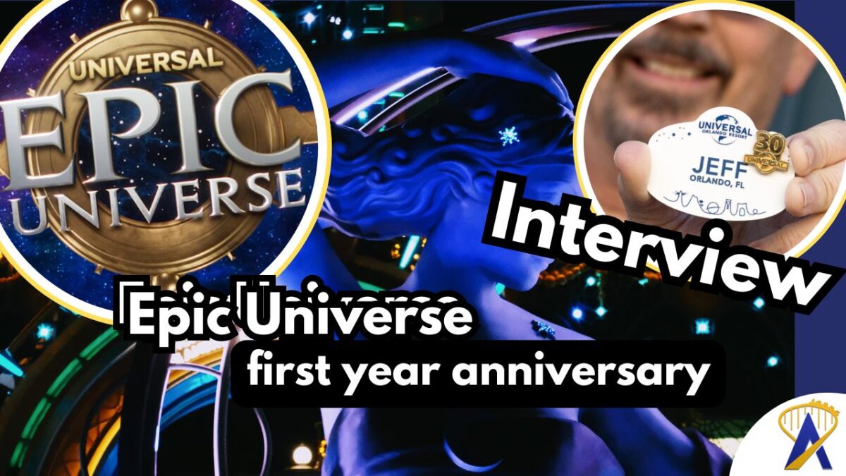 Jeff Polk Epic Universe President interview - graphics by Dani Meyering nametag photo from Universal Orlando