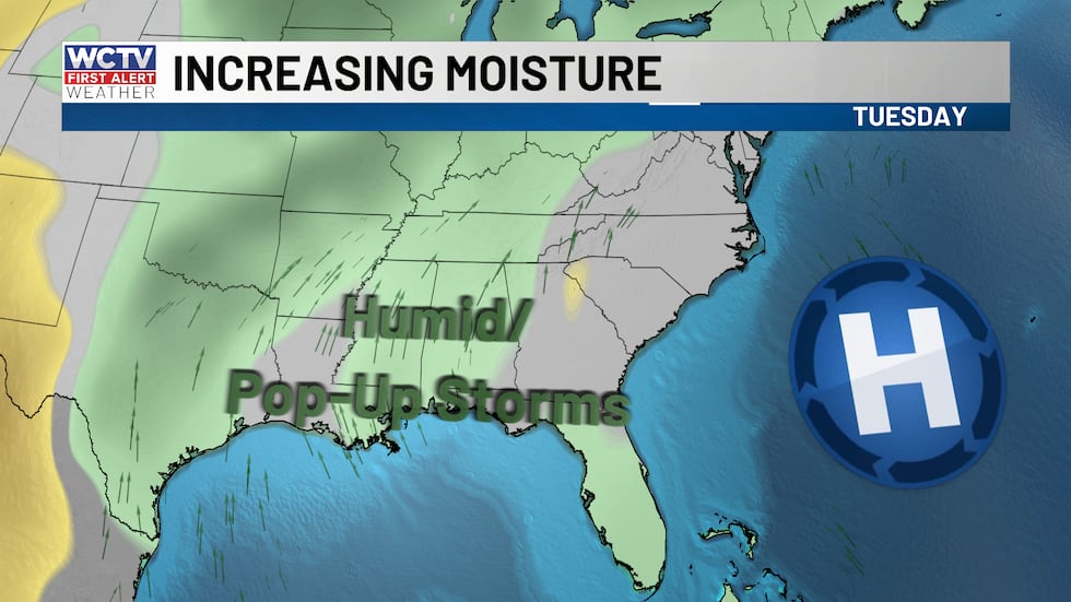 Return flow remains consistent over the area for the next week, keeping us warm and humid with...