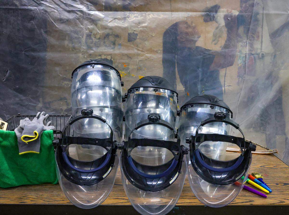 Gloves and protective gear are mandatory and provided to all patrons participating in the rage room on Thursday, May 7, 2026, in Miami, Florida.