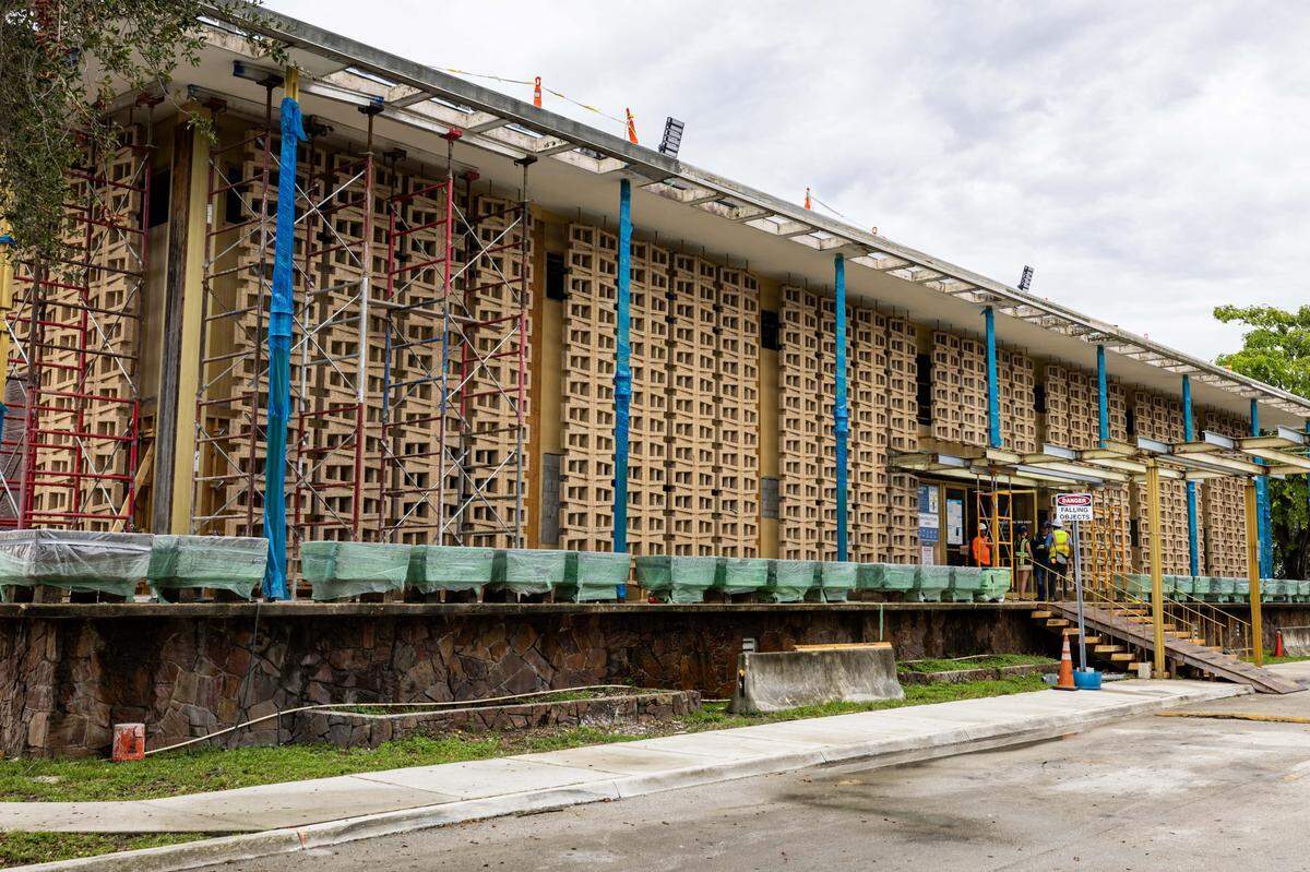 The exterior of Miami International Airport’s new private terminal, the former Pan Am headquarters, on Wednesday, July 23, 2025, in Miami, Fla.