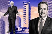 Crescent Heights' Russell Galbut and Lefferts’ Mendy Chudaitov with a rendering of the project in Miami Beach