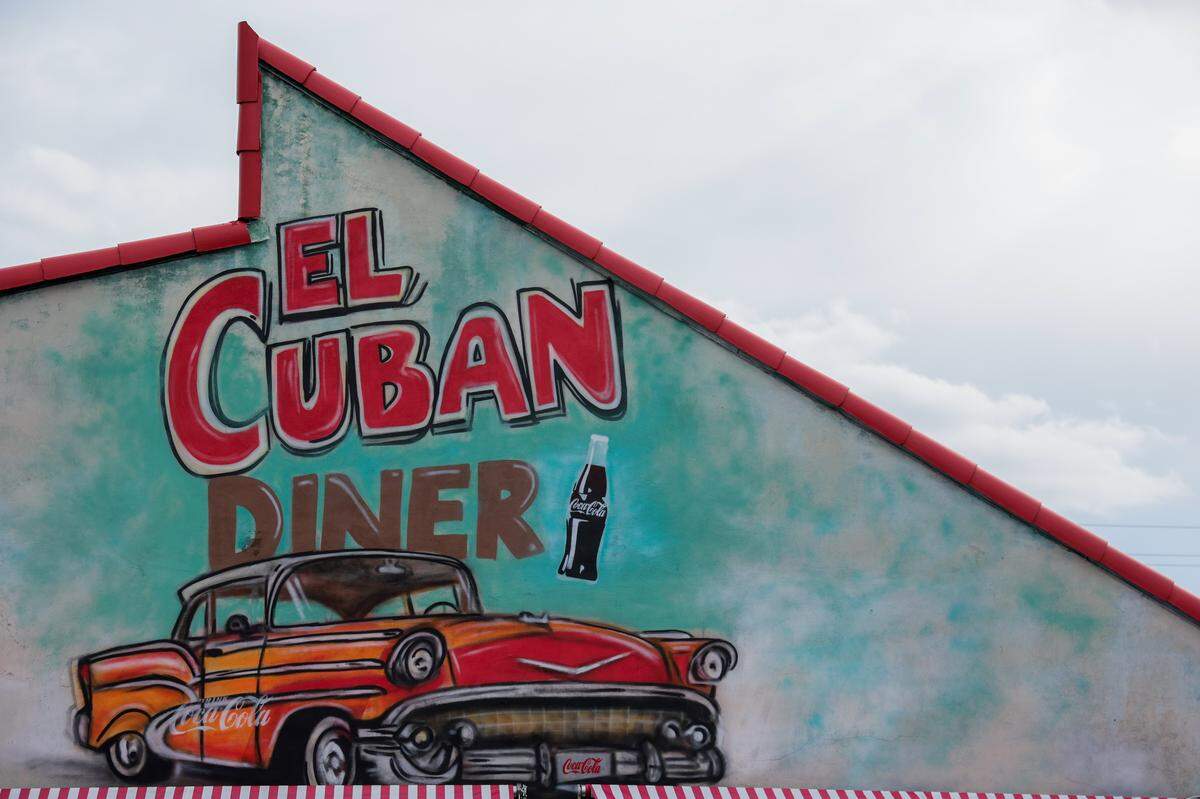 A view of the art work at the top of the front wall of restaurant El Cuban Diner at 1620 SW Eighth St., in Miami, Fla., on Tuesday, Nov. 4, 2025.