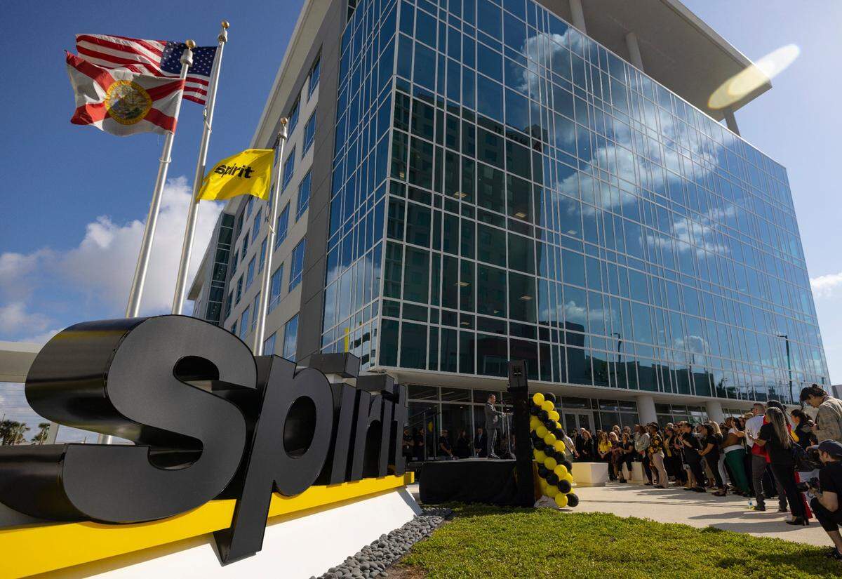 Employees attend the opening of Spirit Airlines new campus on April 18, 2024, at Dania Pointe.