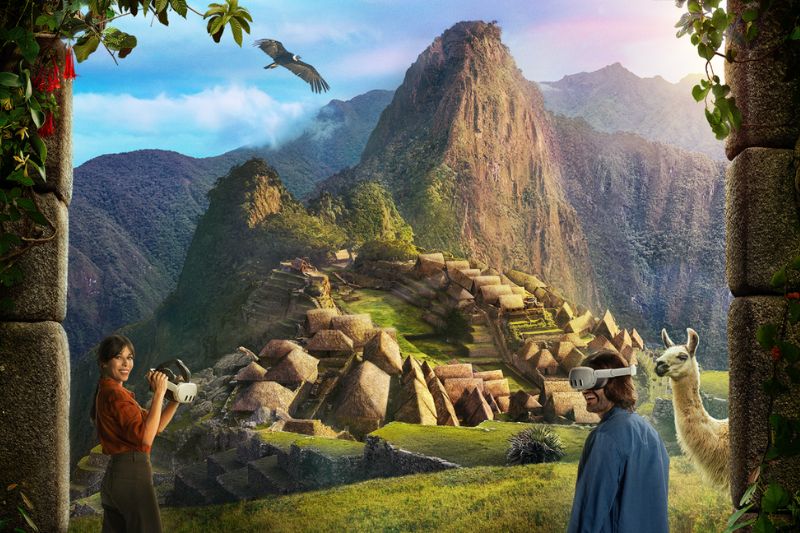 Machu Picchu landscape with VR headsets concept art