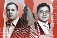 Michael Stern and Alexander Shing with a rendering of Mercedes-Benz Places in Miami