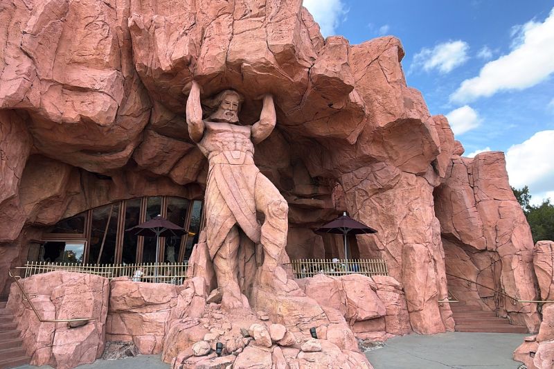 Mythos exterior back patio and statue 