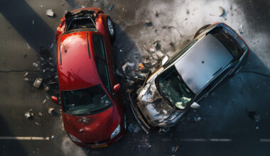 AI generated image of two cars crash in accident top view