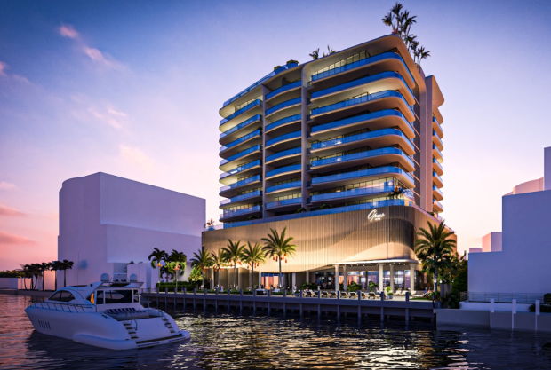 A rendering of The Opus at 701, a boutique condo slated to rise along the Intracoastal Waterway at 701 Bayshore Drive. (Adache Group Architects Inc., Courtesy) 