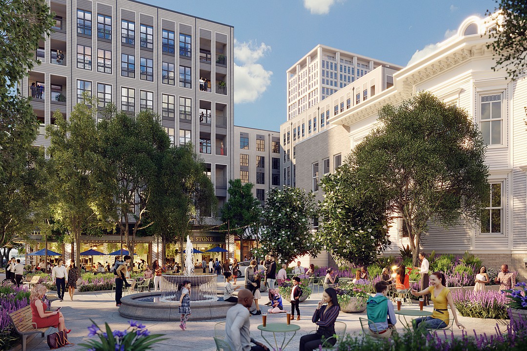 Gateway Jax installing fountain at Porter House Garden Downtown