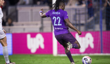 Image of Barbra Banda taking a shot.