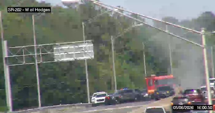Car fire blocks 2 westbound lanes on Butler Blvd.; causes backups between Hodges, Kernan boulevards