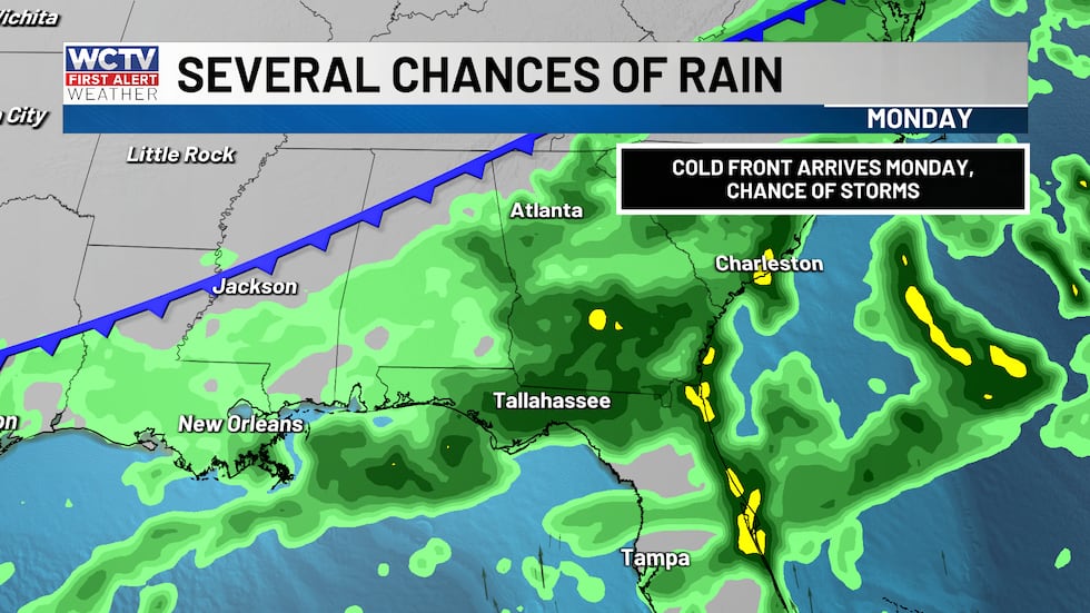A chance for showers and storms on Monday.