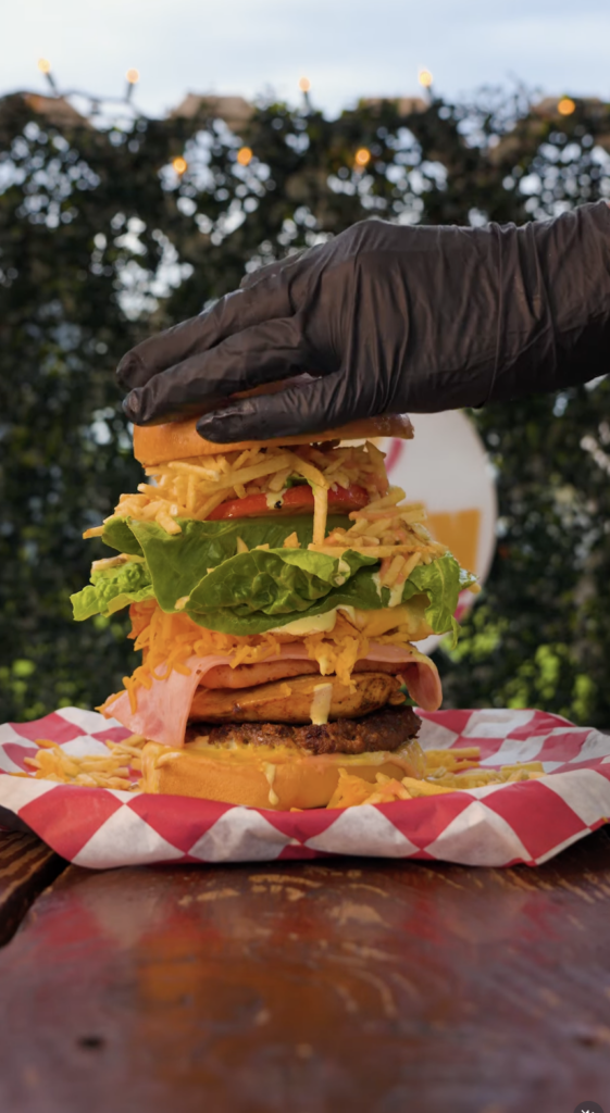 A beautifully stacked burger