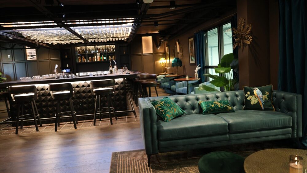 Lounge seating inside 31 South speakeasy at St. Petersburg Distillery in St. Pete